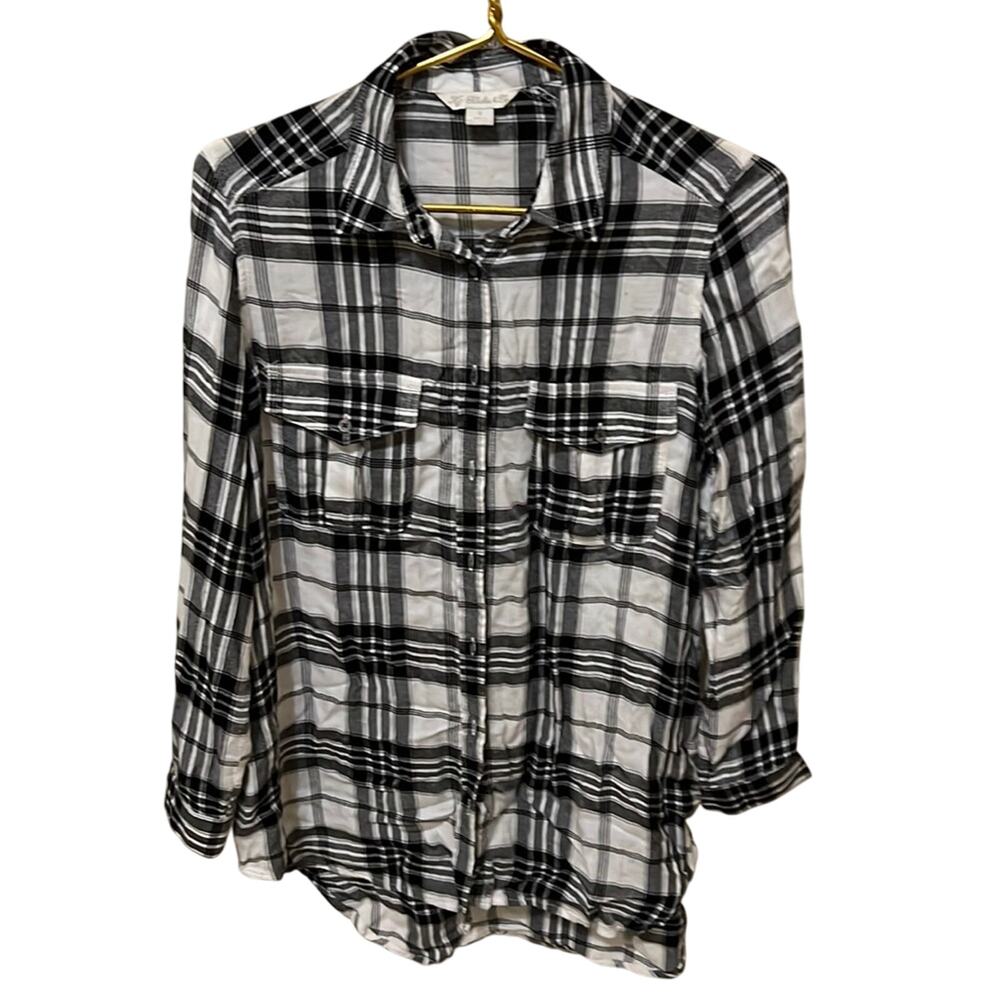 Khakis & Co Black & White Plaid Flannel Shirt Women's Size Small EUC Soft Cozy